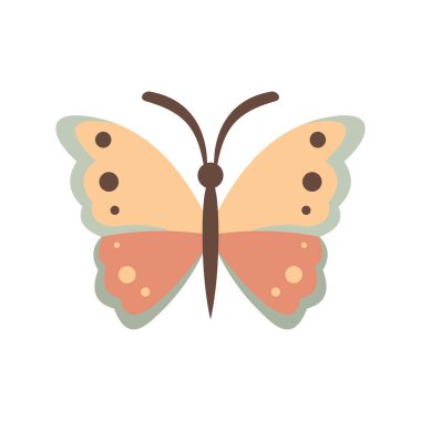 Bej kelebek düz simgesi. Beyaz arka planda izole edilmiş bej renkli bir kelebek. Web, oyun ve reklam elementleri