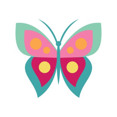 Çizgi film kelebeği düz ikonu. Beyaz arka planda izole edilmiş düz bir kelebek vektör çizgi filmi. Web, oyun ve reklam elementleri