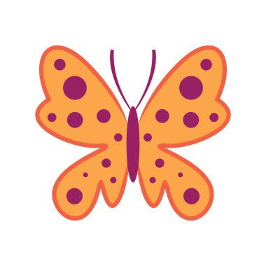 Kibar kelebek yassı ikonu. Beyaz arka planda izole edilmiş düz bir kelebek. Web, oyun ve reklam elementleri