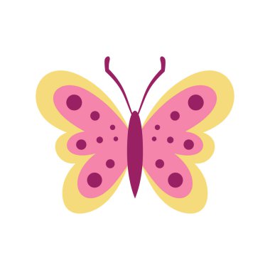 Çiçekli kelebek resmi. Beyaz arka planda izole edilmiş düz bir kelebek. Web, oyun ve reklam elementleri