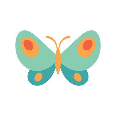 Virid kelebek düz simgesi. Beyaz arka planda izole edilmiş yassı bir kelebek. Web, oyun ve reklam elementleri