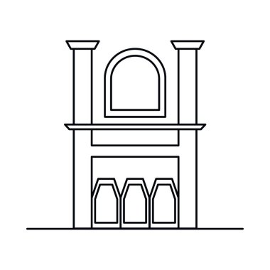 İçinde şömine, pencere, sütun var. İçi şömine, pencere, sütun şeklinde beyaz arka planda izole edilmiş vektör döşeme. Web, oyun ve reklam elementleri