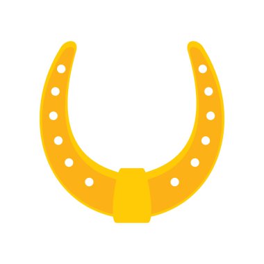 Parlak altın renkli çizgi film at nalı vektörü düz simgesi, beyaz resimde izole edilmiş şanslı sembol.