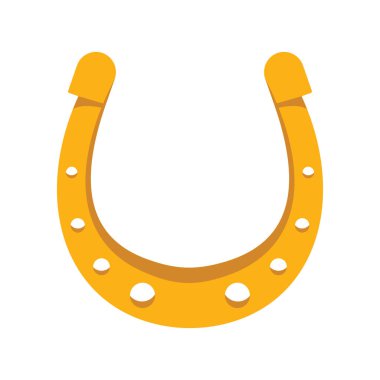 Parlak altın rengi at nalı vektör düz simgesi, beyaz resimde izole edilmiş şanslı sembol.