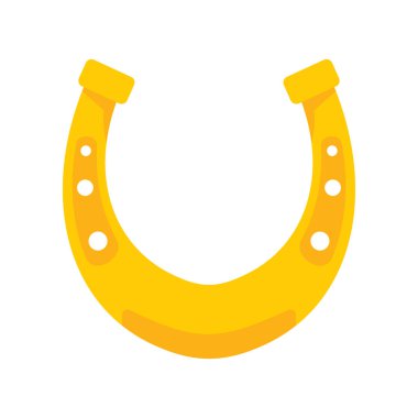 Parlak altın retro at nalı vektör düz simgesi, beyaz resimde izole edilmiş şanslı sembol