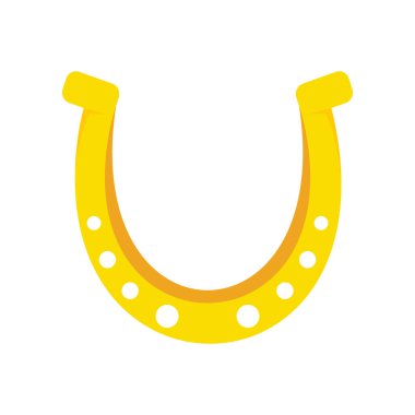 Pırıl pırıl altın rengi at nalı vektör düz simgesi, beyaz resimde izole edilmiş şanslı sembol.