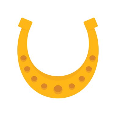 Parlak altın rengi at nalı vektör düz simgesi, beyaz resimde izole edilmiş şanslı sembol.