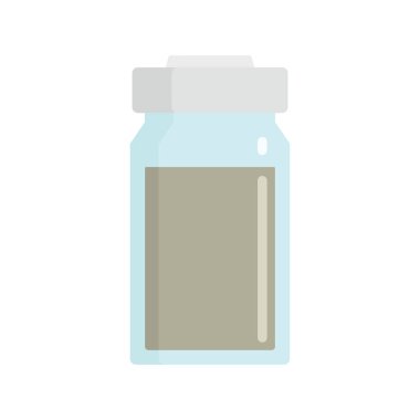İlaç şişesi düz ikon. Beyaz arka planda izole edilmiş, düz tarzda bir ilaç şişesi. İnternet, oyun ve ilaç reklamı elementi