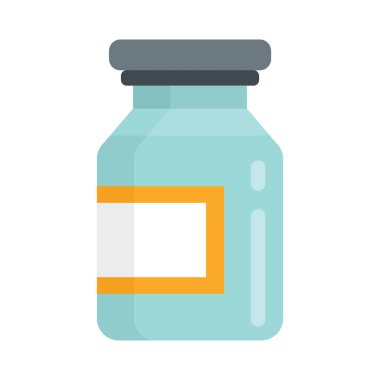 İlaç şişesi düz ikon. Beyaz arka planda izole edilmiş, düz tarzda bir ilaç şişesi. İnternet, oyun ve ilaç reklamı elementi