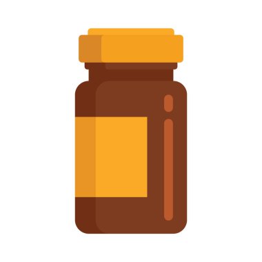 İlaç şişesi düz ikon. Beyaz arka planda izole edilmiş, düz tarzda bir ilaç şişesi. İnternet, oyun ve ilaç reklamı elementi