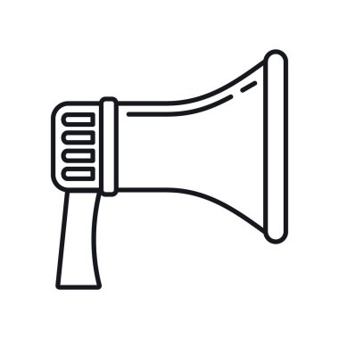 Konuşan Megafon ana hatları simgesi. Beyaz arkaplanda izole edilmiş, ana hatlı megafonla konuşan vektör. Web, oyun ve reklam elementleri