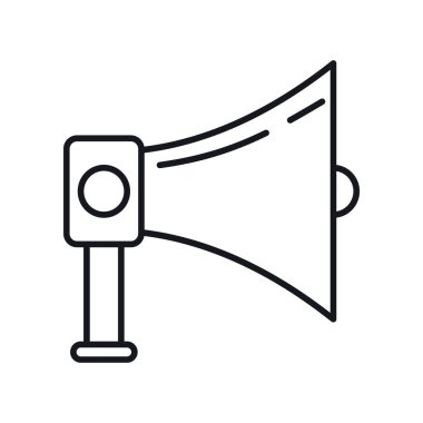 Modern Megafon ana hatları simgesi. Beyaz arkaplanda izole edilmiş ana hatlı modern megafon. Web, oyun ve reklam elementleri