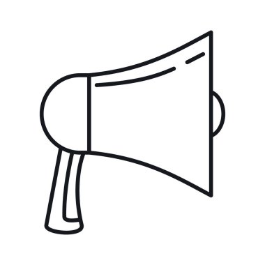 Megafon ana hatlı ses simgesi. Beyaz arkaplanda izole edilmiş ana hatlı ses megafonu. Web, oyun ve reklam elementleri