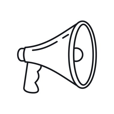 Konuşma megafonu ana hatları simgesi. Beyaz arkaplanda izole edilmiş ana hatlı konuşma megafonu. Web, oyun ve reklam elementleri