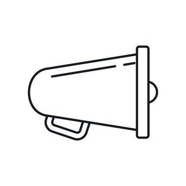 ses megafonu ana hatları simgesi. Beyaz arkaplanda izole edilmiş ana hatlı ses megafonu. Web, oyun ve reklam elementleri