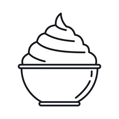 Tabak çizgisi ikonunda krema. Beyaz arka planda izole edilmiş bir tabakta vektör kremi. Web, oyun ve reklam elementleri