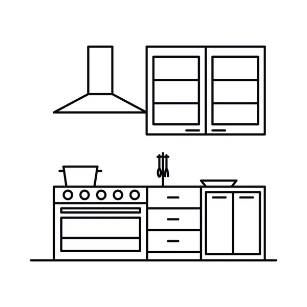 Intérieur Avec Cuisine Hotte Aspirante Cuisinière Placard Chevet Vector Intérieur — Image vectorielle