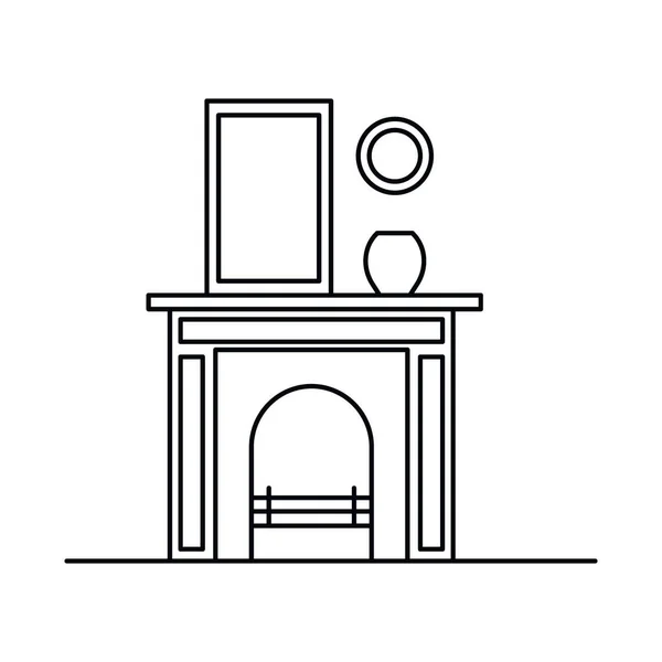 Interior Con Chimenea Estantes Jarrón Espejo Vector Interior Con Chimenea — Vector de stock