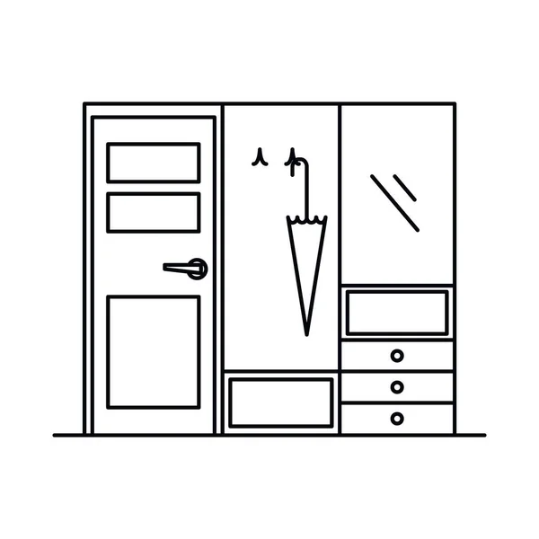 Interior Dengan Kabinet Rak Penyimpanan Payung Lorong Dada Laci Vektor - Stok Vektor