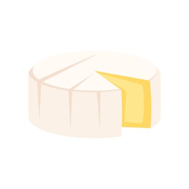 Yumuşak brie peyniri düz simgesi. Beyaz arka planda izole edilmiş düz stil peynirli vektör peyniri. Web, oyun ve reklam elementleri