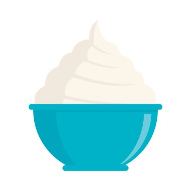 Tabak düz bir ikonda krema. Beyaz arka planda izole edilmiş düz bir tabakta vektör kremi. Web, oyun ve reklam elementleri