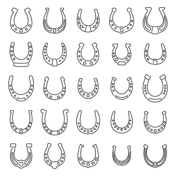 Geef Horseshoe Icons Aan Hoefijzer Pictogrammen Lijn Stijl Geïsoleerd Witte — Stockvector