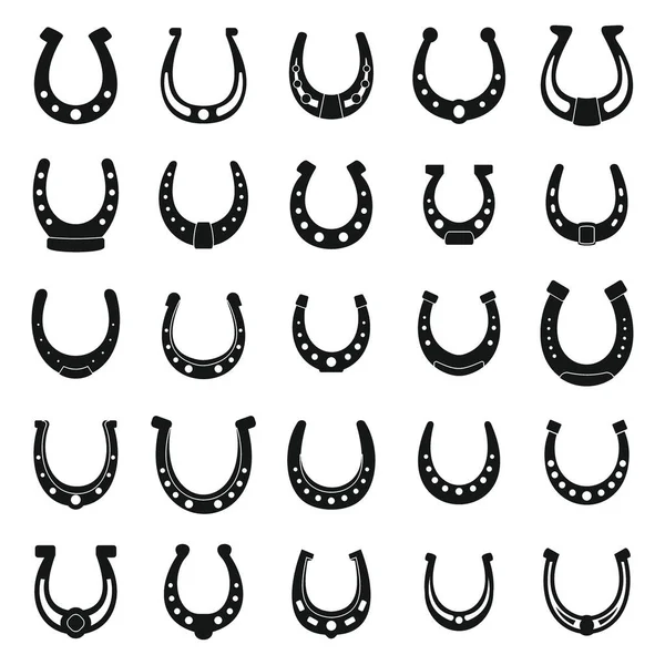 Fers Cheval Noir Icônes Simples Ensemble Vector Horseshoes Noir Simple — Image vectorielle