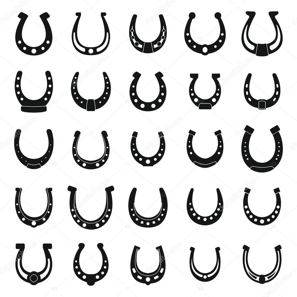 Horseshoes black simple icons set. Vector Horseshoes black simple icons collection isolated on white background for web and advertising