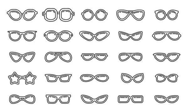 Glasses Linear Objects Collection Stylish Frame Eyeglasses Black Modern Eyewear — Stock Vector