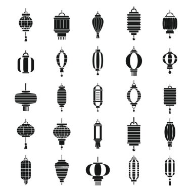 Çin siluet fenerleri. Çin Mahallesi ve Japon sokak tatili siyah siluet lamba süslemesi. Asya geleneksel yeni yıl unsurları