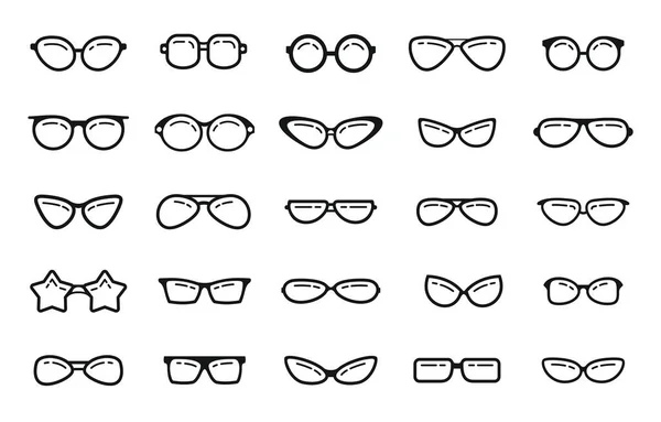 Glasses Linear Stylish Frame Eyeglasses Black Outline Eyewear Models Fashion — Stock Vector
