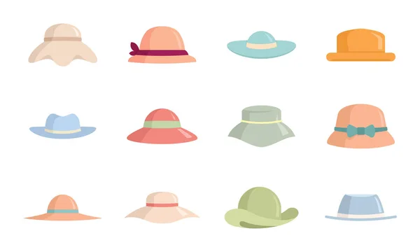 Шляпы Изготовленные Головные Уборы Летние Колпаки Шляпы Женщин Изящная Коллекция — стоковый вектор