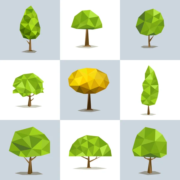 Ställa in månghörnigt träd med olika kronor — Stock vektor