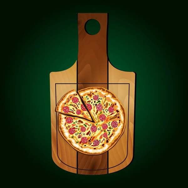 Pizza en el tablero sobre un fondo verde — Archivo Imágenes Vectoriales