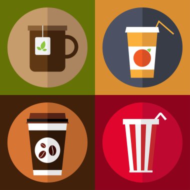 lokanta renkli düz tasarım Icons set.