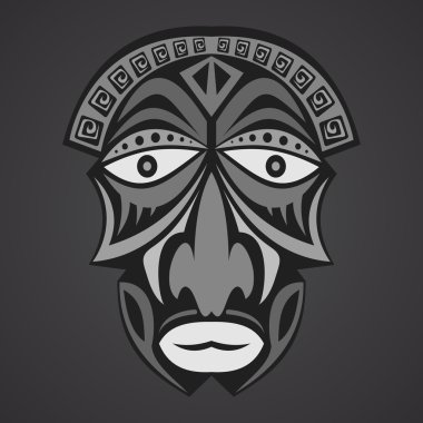 Siyah bir arka plan gri Afrika maskesi