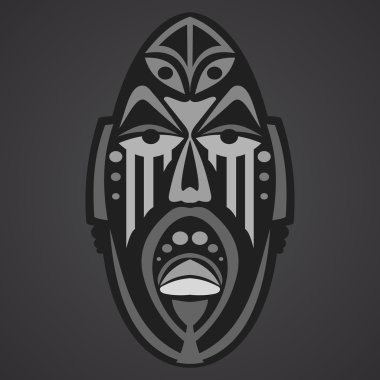 Siyah bir arka plan gri Afrika maskesi