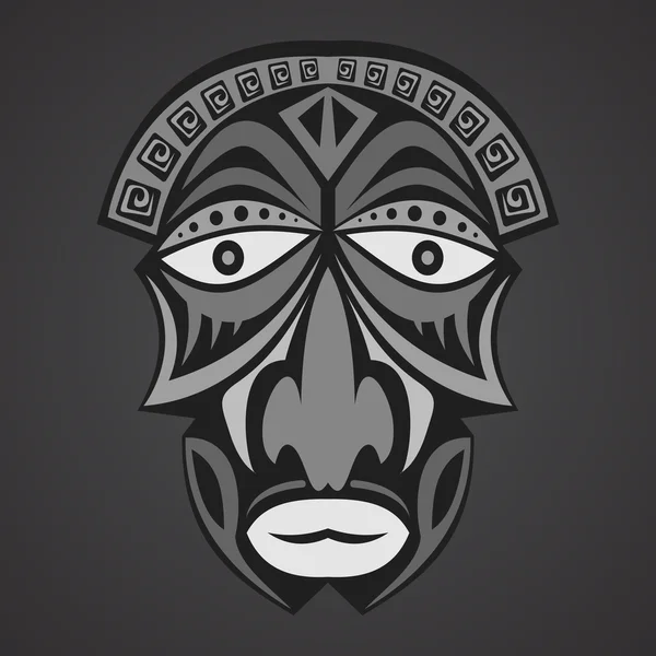 Gray African Mask on a black background — Stock Vector