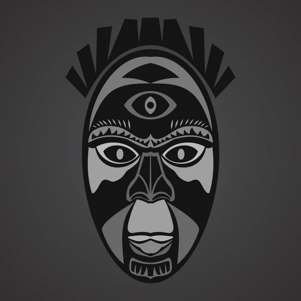 Gray African Mask on a black background — Stock Vector