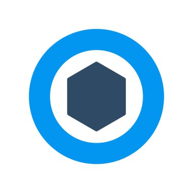 A hexagonal token is framed by a circular ring in a minimal geometric style. This graphic suits digital asset platforms, crypto wallets, blockchain dashboards, and fintech branding materials