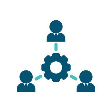 İnsan figürlerine bağlı merkezi vites takım yapısını ve koordine iş akışını temsil eder. Bu grafik organizasyonel çizelgeler, yönetim platformları, kurumsal sunumlar ve işbirliği materyalleri için uygundur.