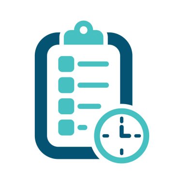 Liste çizgileri ve saati olan bir pano bir iş planını ve zaman çizelgesini temsil ediyor. Bu grafik planlama araçları, kurumsal iş akışları, proje yönetimi ve ofis yönetimi materyalleri