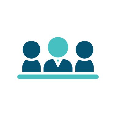 Bir iş toplantısını ve grup tartışmasını temsil etmek için üç kişi bir arada gösteriliyor. Bu grafik işbirliği araçları, kurumsal sunumlar, ofis gösterge panelleri ve takım çalışması materyalleri için uygundur