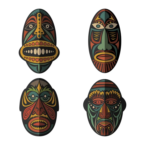 Conjunto de máscaras tribales étnicas africanas — Archivo Imágenes Vectoriales