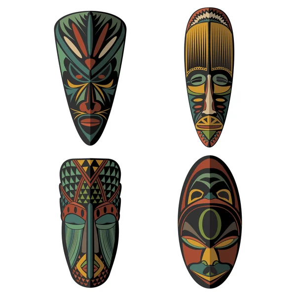 Conjunto de máscaras tribales étnicas africanas — Vector de stock