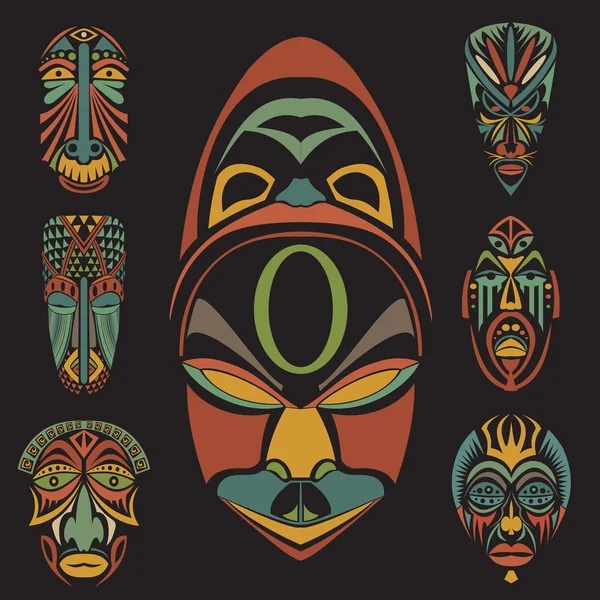 Набір Африканський етнічної племінних маски — стоковий вектор