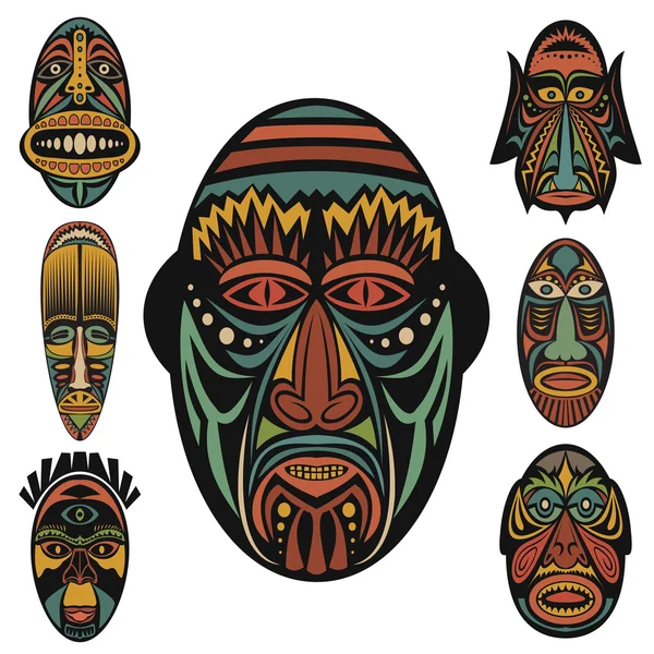 Ensemble de masques tribaux ethniques africains — Image vectorielle