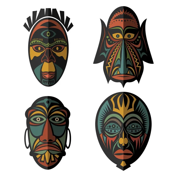 Conjunto de máscaras tribales étnicas africanas — Archivo Imágenes Vectoriales