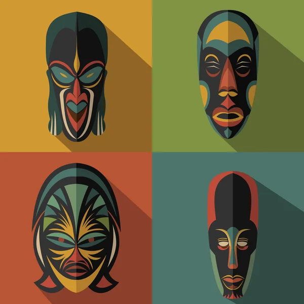 Set van Afrikaanse etnische tribale maskers op kleur achtergrond — Stockvector