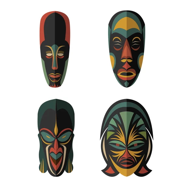 Set van Afrikaanse etnische tribale maskers op witte achtergrond — Stockvector